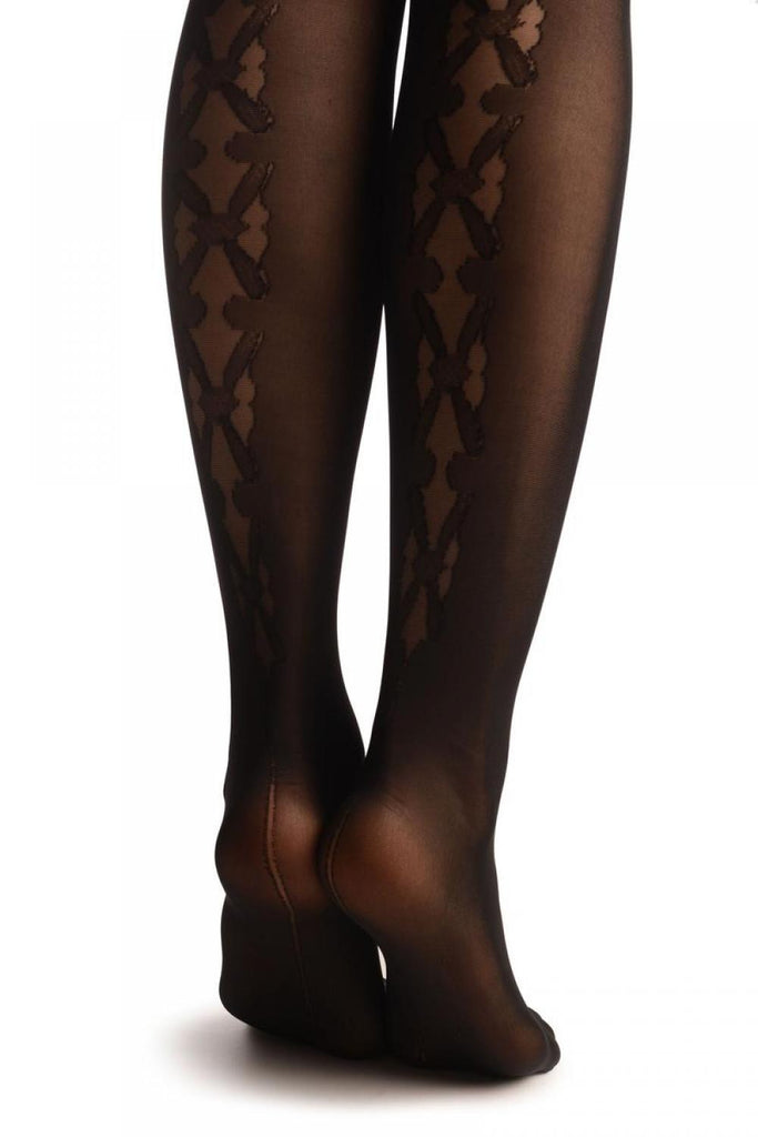 Liss Kiss Black With Transparent Lace Up Seam & Bow - Tights