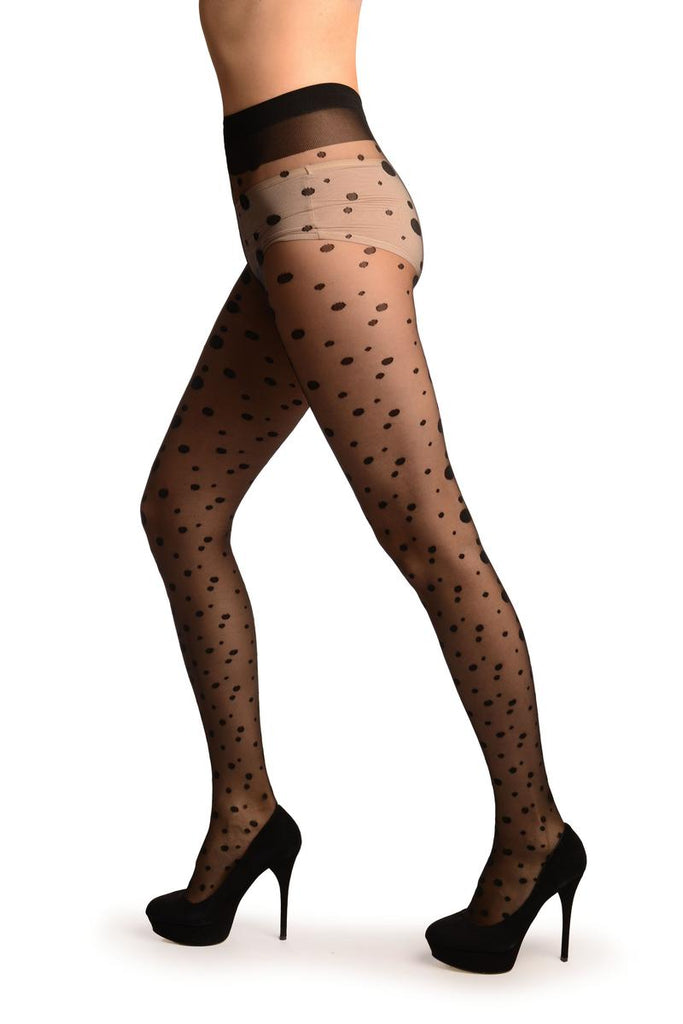 Liss Kiss Black With Various Sizes Polka Dots Tights - Tights