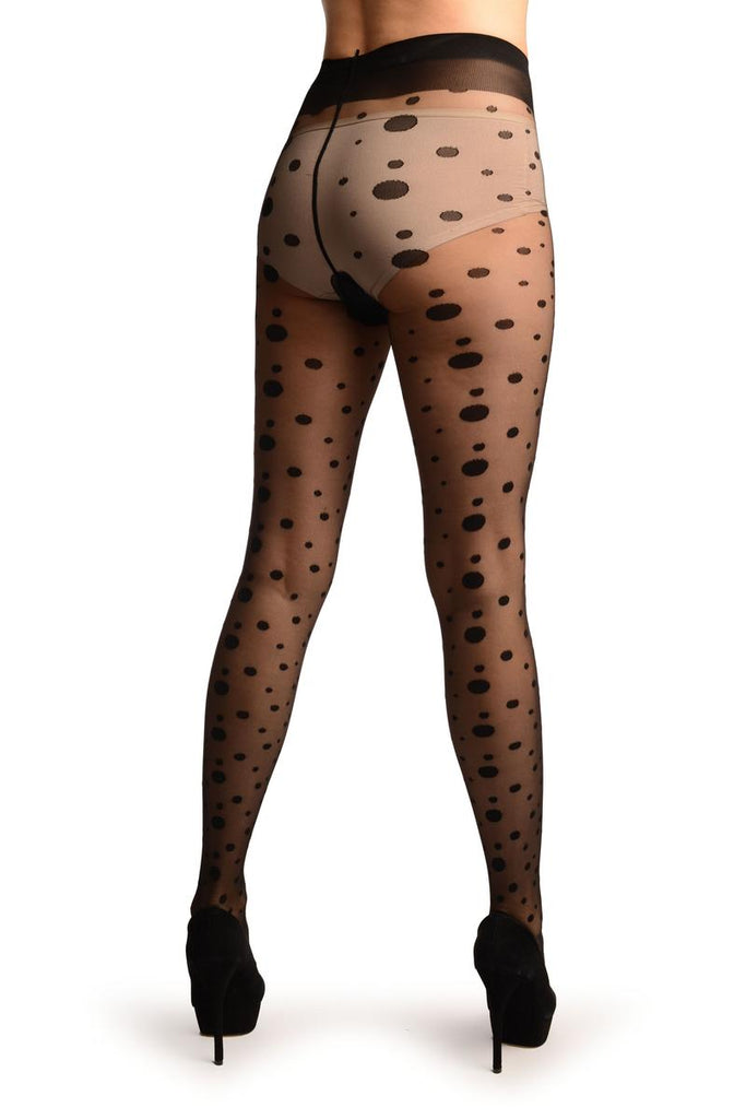 Liss Kiss Black With Various Sizes Polka Dots Tights - Tights