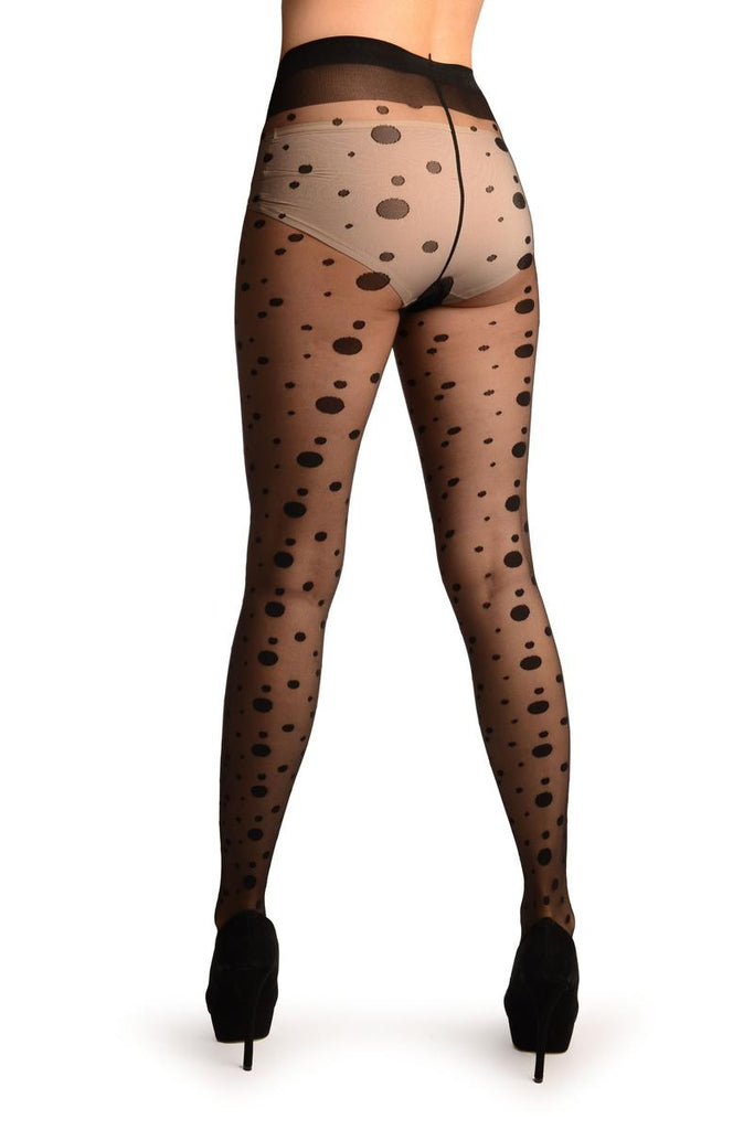 Liss Kiss Black With Various Sizes Polka Dots Tights - Tights