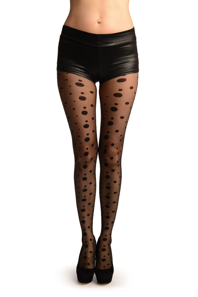 liss kiss Black With Various Sizes Polka Dots Tights - Tights