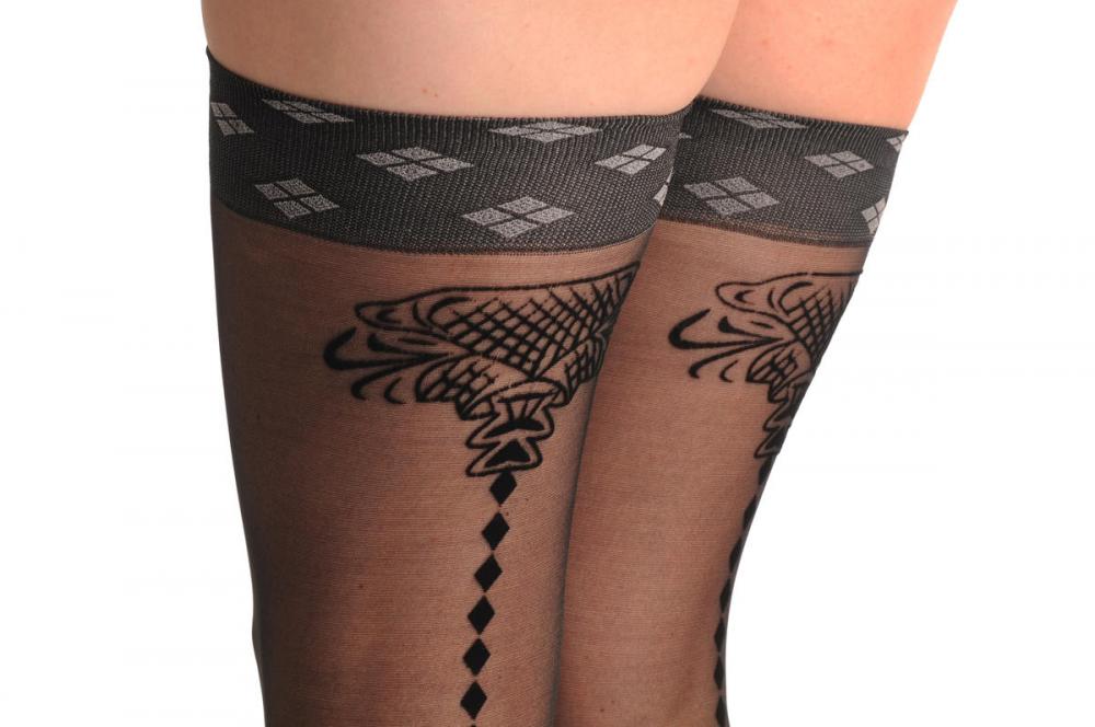 Liss Kiss Black With Velvet Vintage Elements & Geometrical Seam - Stockings