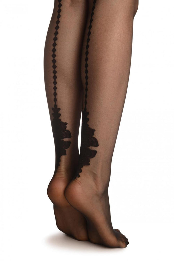 Liss Kiss Black With Vintage Elements & Geometrical Seam - Tights