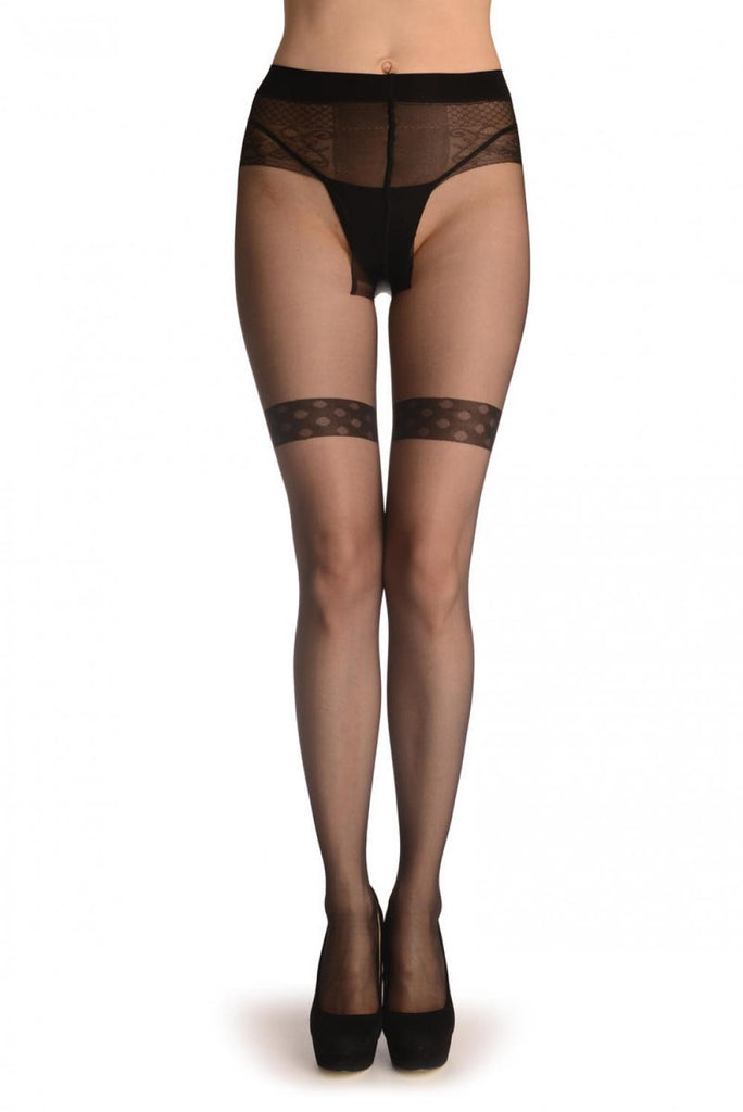 Liss Kiss Black With Vintage Elements & Geometrical Seam - Tights