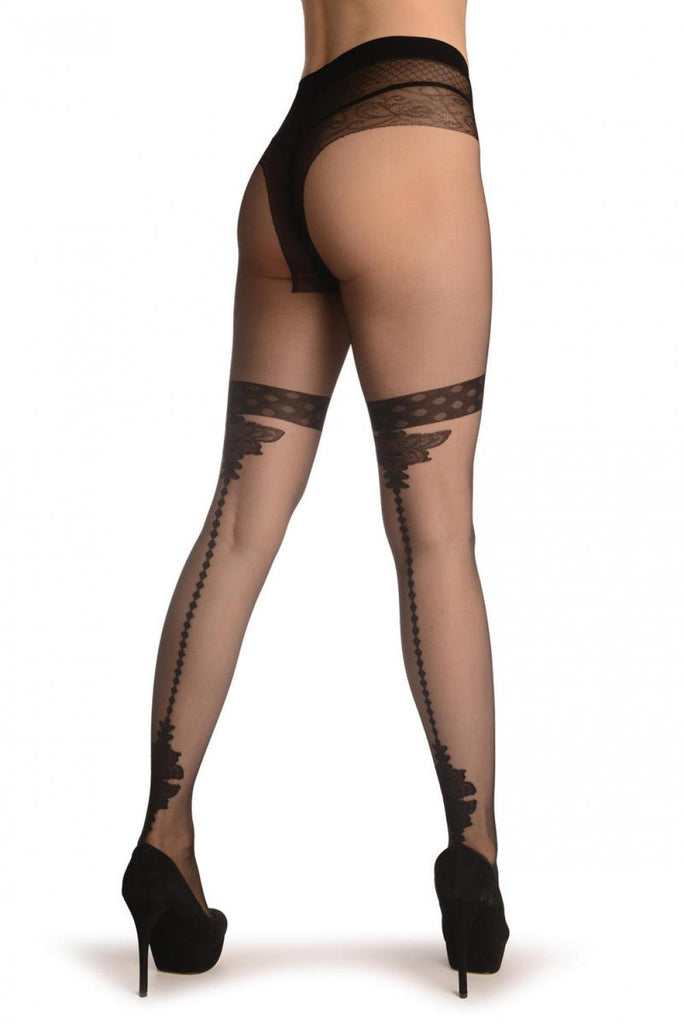 Liss Kiss Black With Vintage Elements & Geometrical Seam - Tights