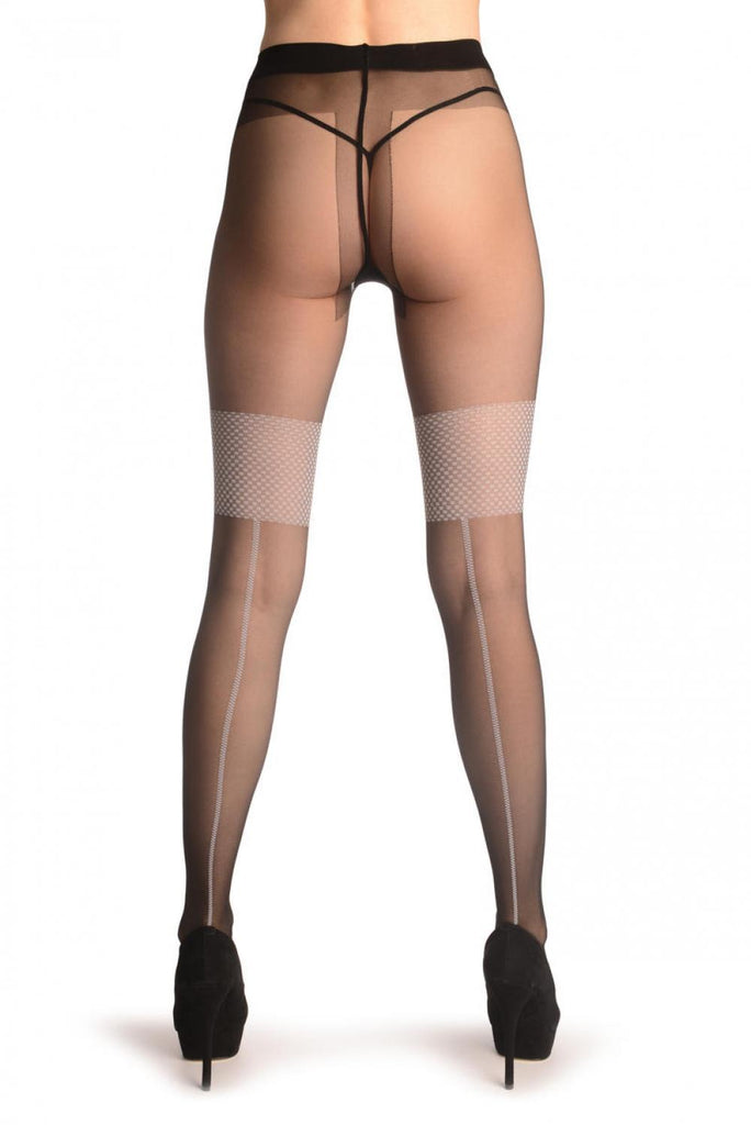 Liss Kiss Black With White Checkered Garter & Back Seam - Tights