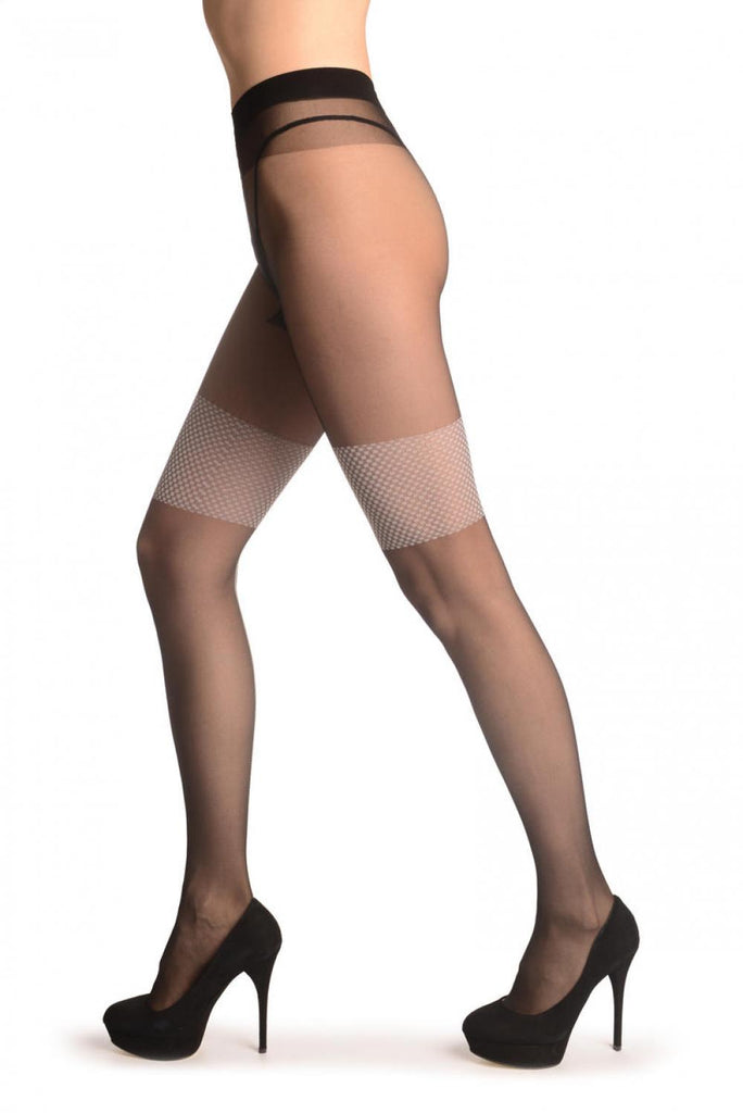 Liss Kiss Black With White Checkered Garter & Back Seam - Tights