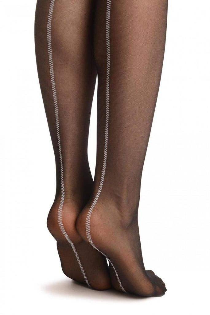 Liss Kiss Black With White Checkered Garter & Back Seam - Tights