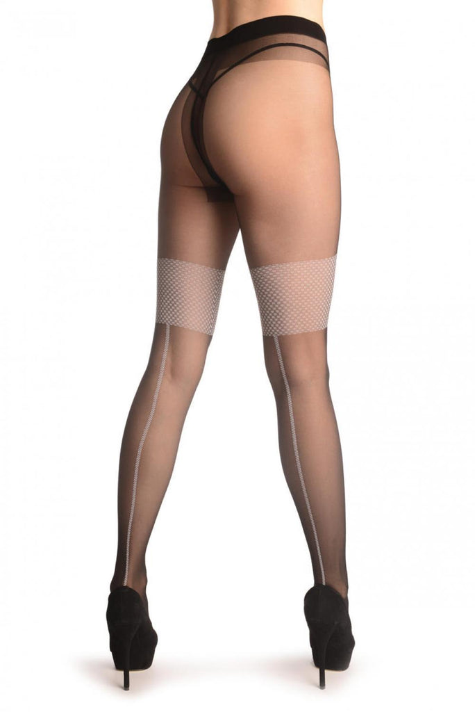 liss kiss Black With White Checkered Garter & Back Seam - Tights