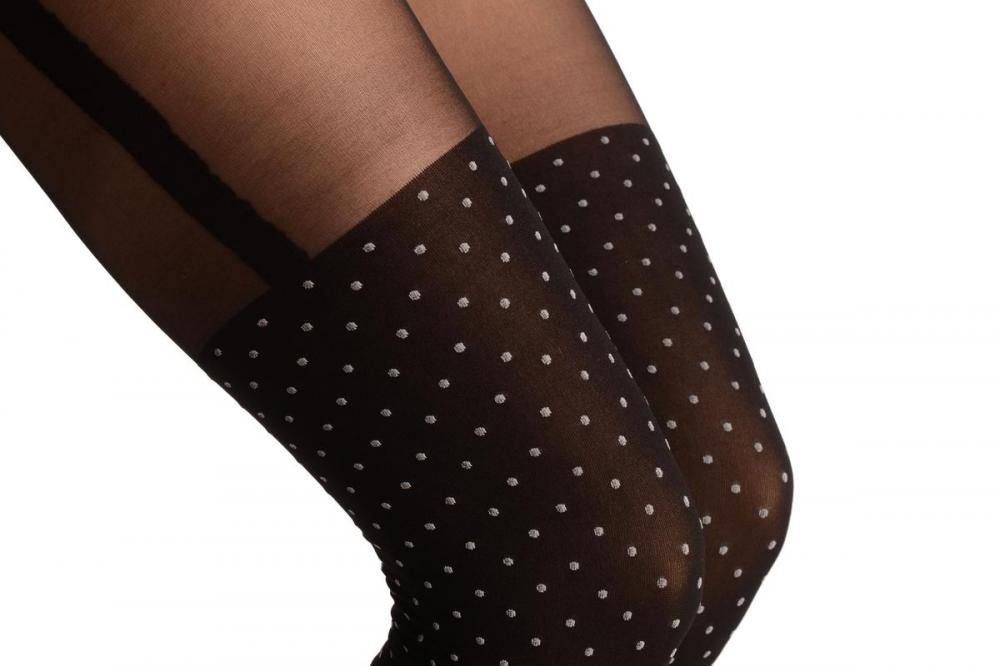 Liss Kiss Black With White Dots & Faux Suspenders - Tights