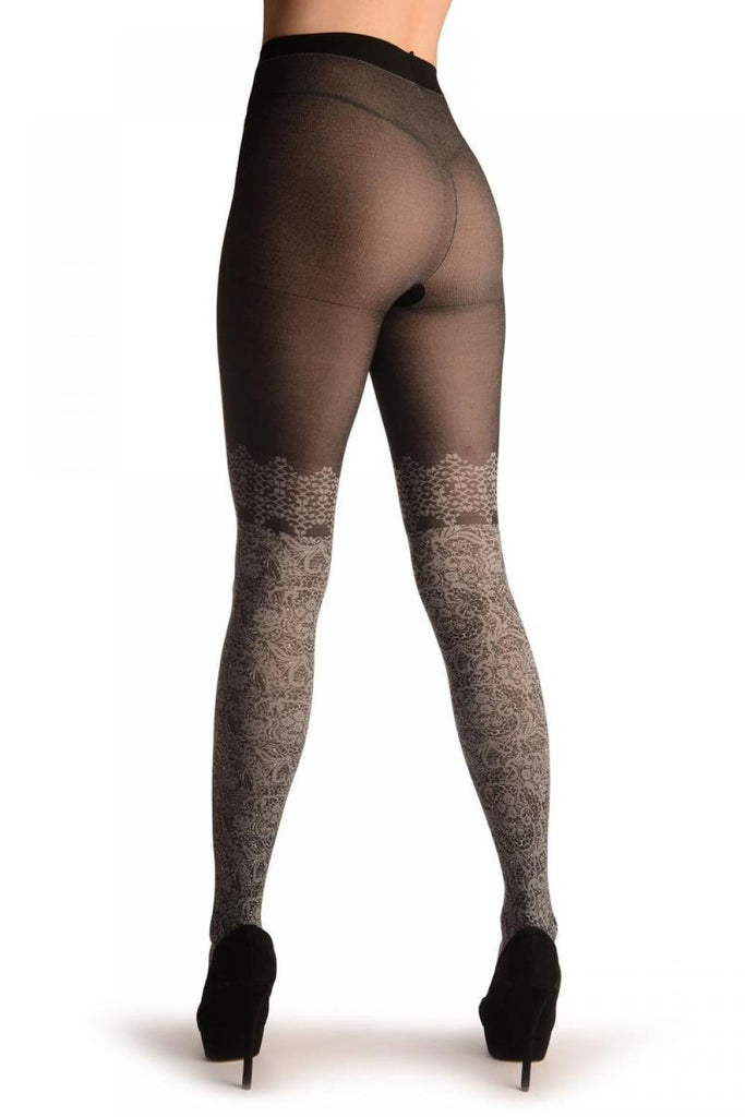 Liss Kiss Black With White Floral Faux Stockings - Tights