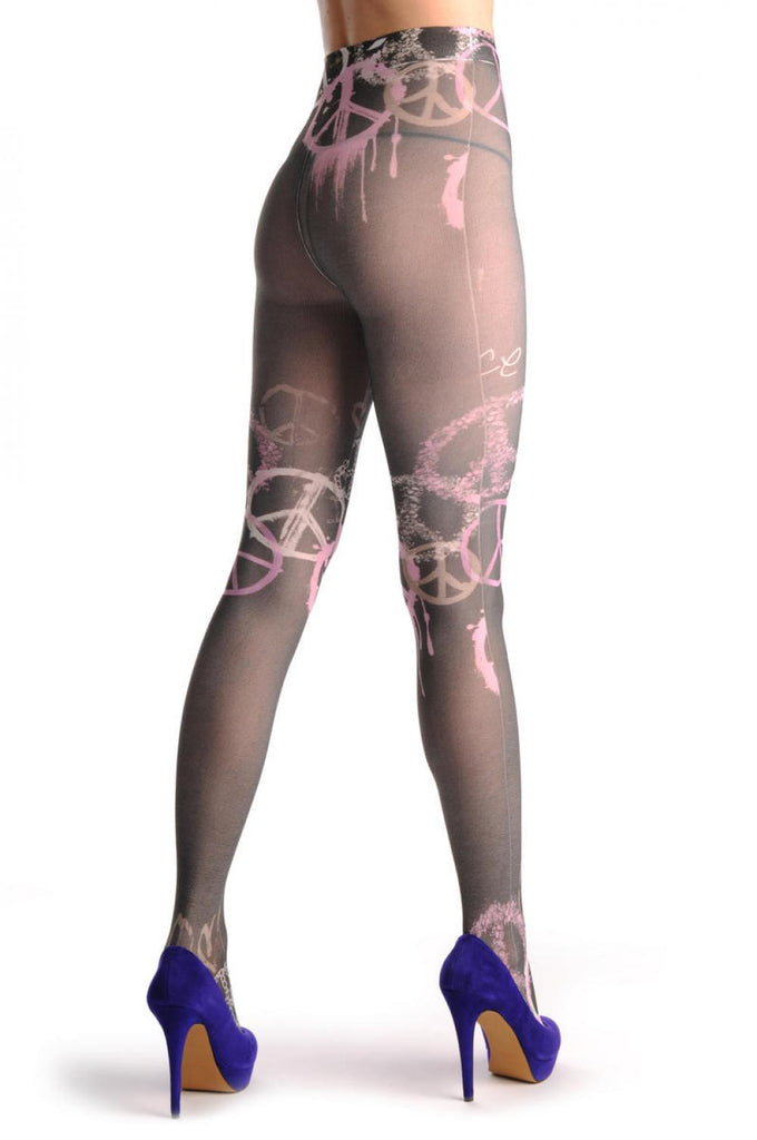 liss kiss Black With White & Pink Peace Prints - Tights