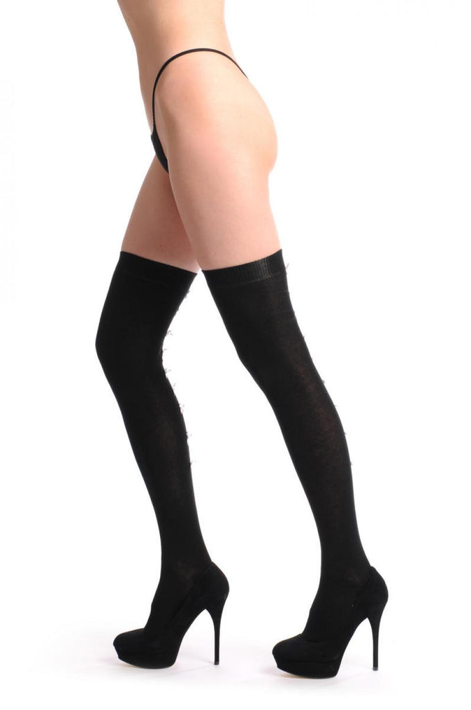 Liss Kiss Black With White Satin Bows At The Back - Over The Knee Socks