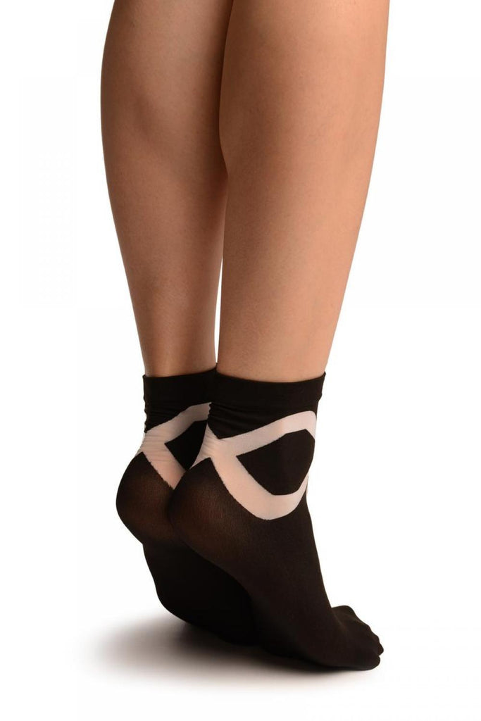 Liss Kiss Black With White Sheer Criss-Cross Ankle High Socks - Socks