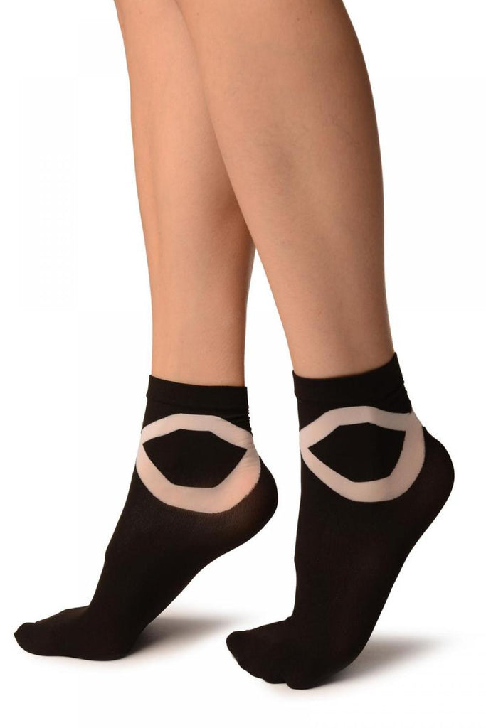 Liss Kiss Black With White Sheer Criss-Cross Ankle High Socks - Socks