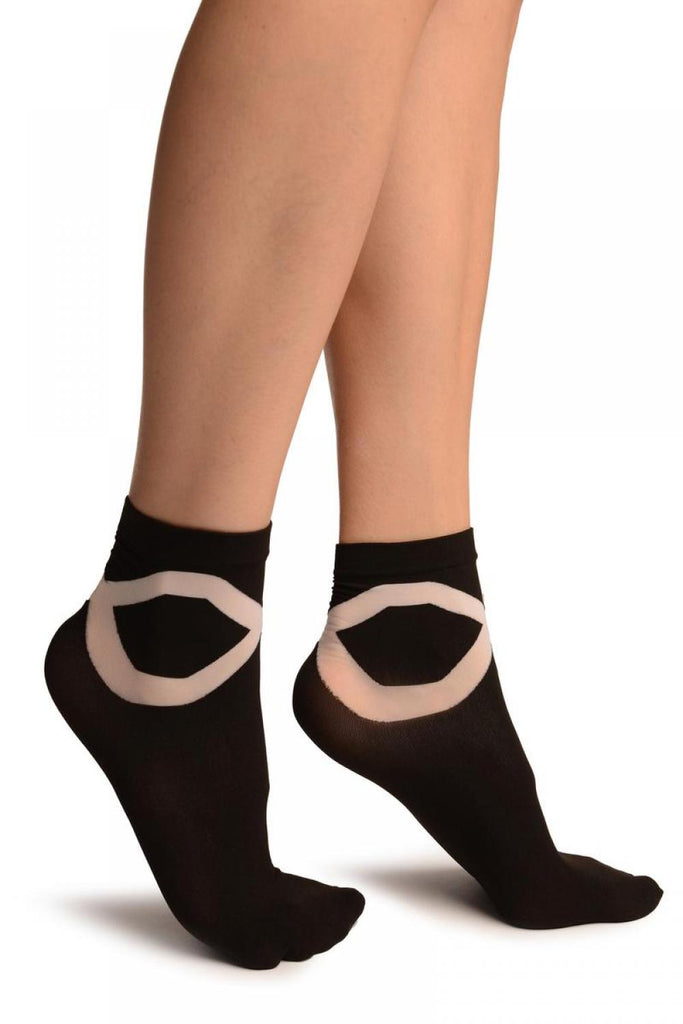 Liss Kiss Black With White Sheer Criss-Cross Ankle High Socks - Socks