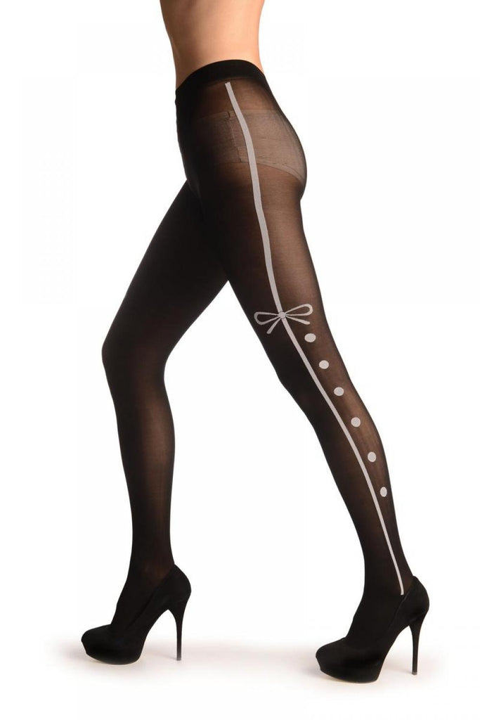 Liss Kiss Black With White Side Seam With Bow & Dots - Tights