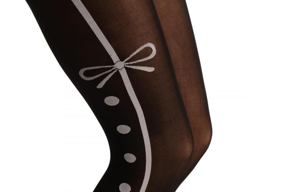 Liss Kiss Black With White Side Seam With Bow & Dots - Tights