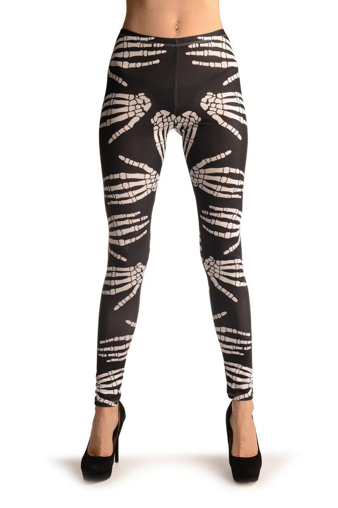 Liss Kiss Black With White Skeleton Hands (Halloween) - Leggings