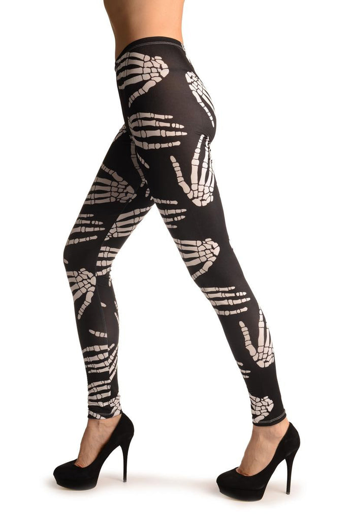 Liss Kiss Black With White Skeleton Hands (Halloween) - Leggings