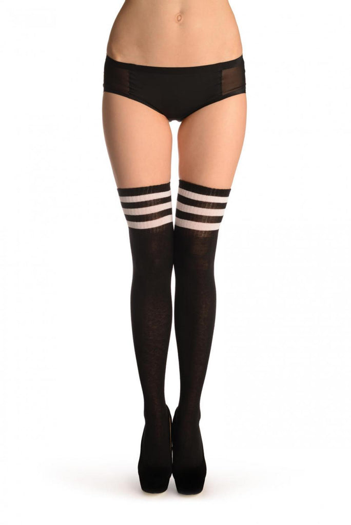Liss Kiss Black With White Striped Top - Over The Knee Socks