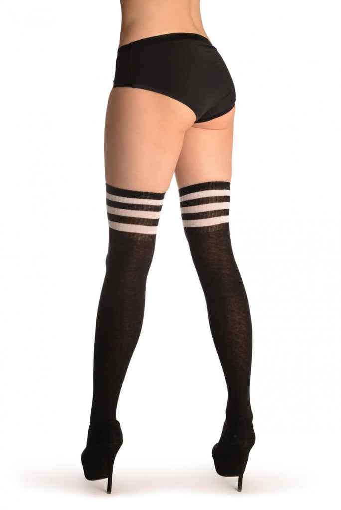 Liss Kiss Black With White Striped Top - Over The Knee Socks