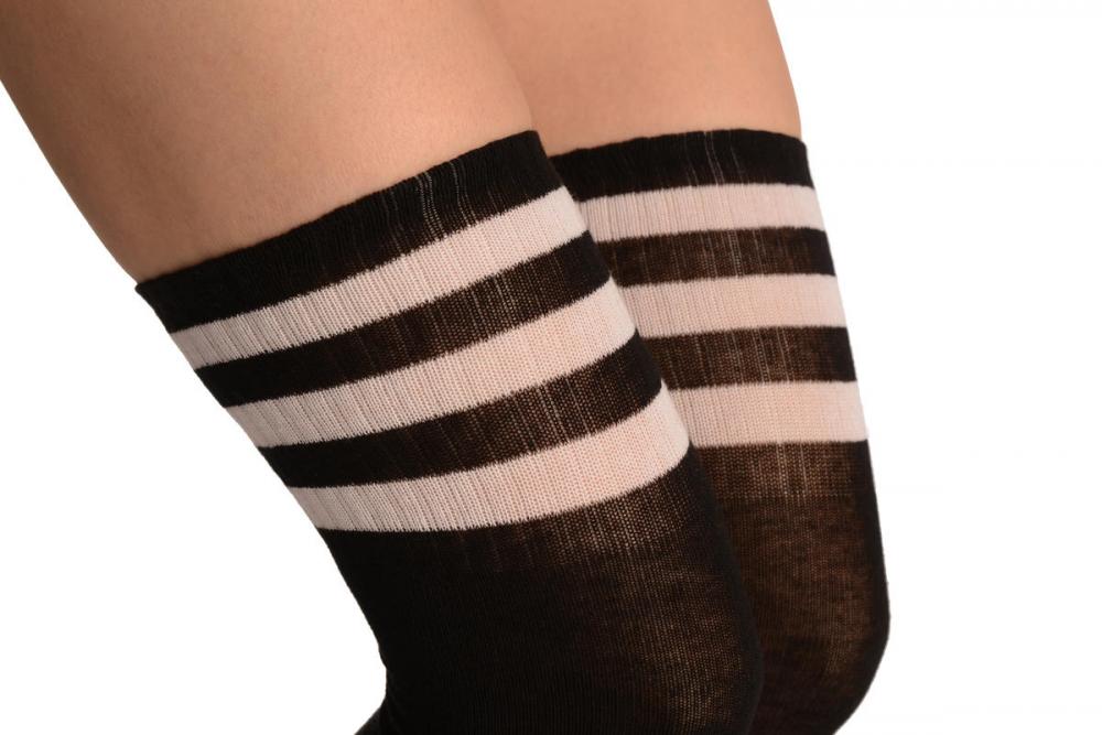 Liss Kiss Black With White Striped Top - Over The Knee Socks