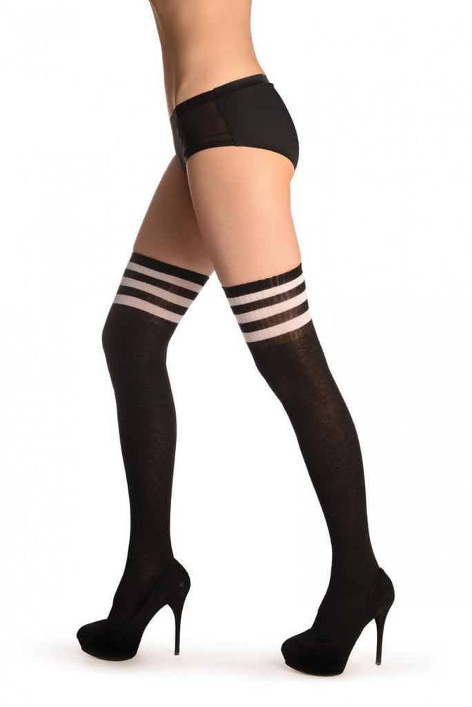 liss kiss Black With White Striped Top - Over The Knee Socks