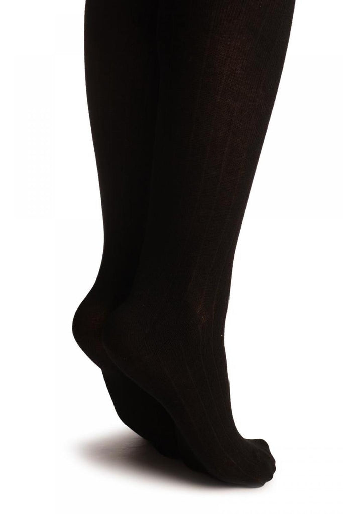Liss Kiss Black With White Top & Black Satin Bow - Over The Knee Socks