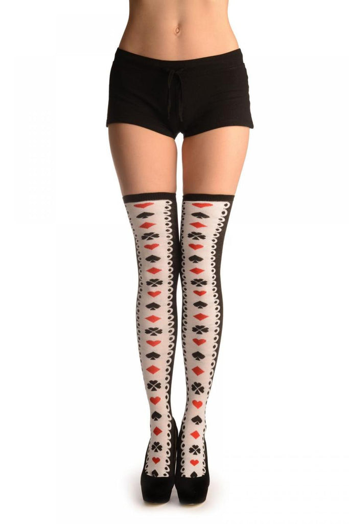 liss kiss Black With White Woven Poker Suit Stripe - Over The Knee Socks