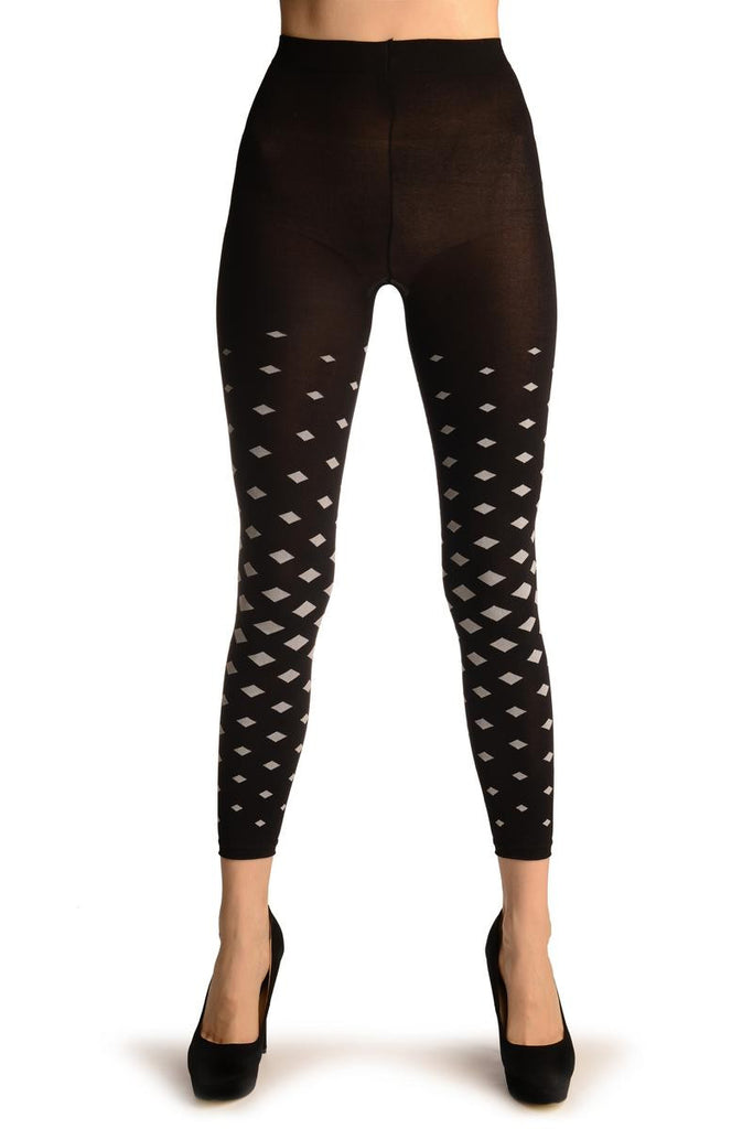 Liss Kiss Black With White Woven Rhomb Footless - Tights Footless