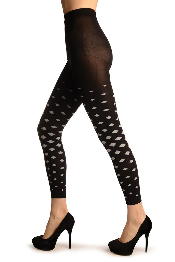 Liss Kiss Black With White Woven Rhomb Footless - Tights Footless