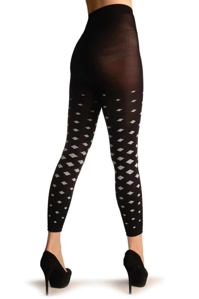 Liss Kiss Black With White Woven Rhomb Footless - Tights Footless