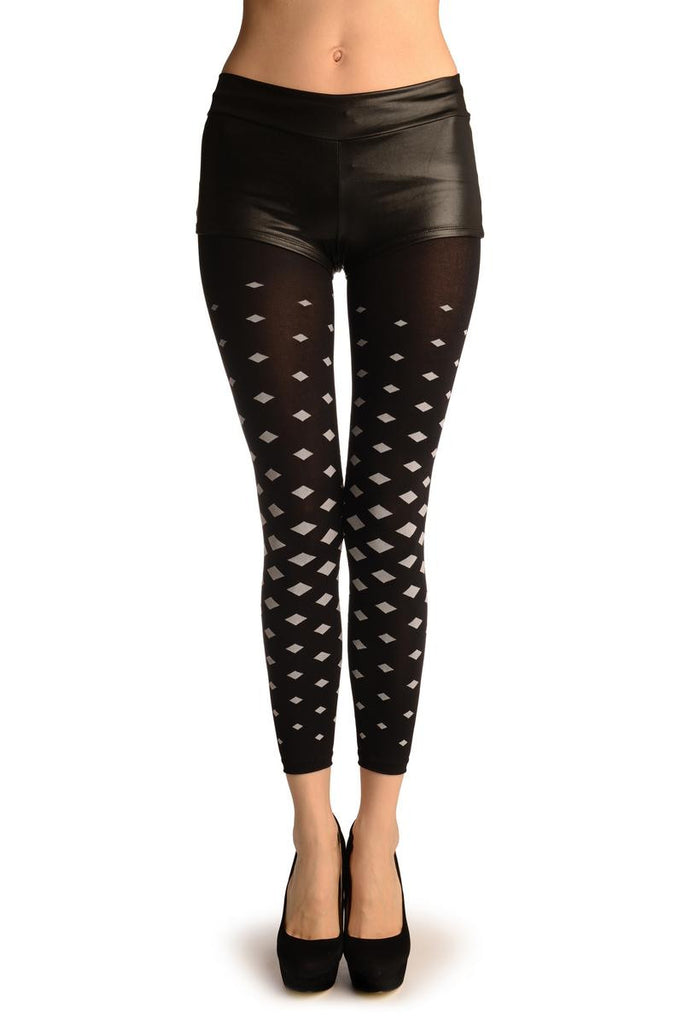liss kiss Black With White Woven Rhomb Footless - Tights Footless