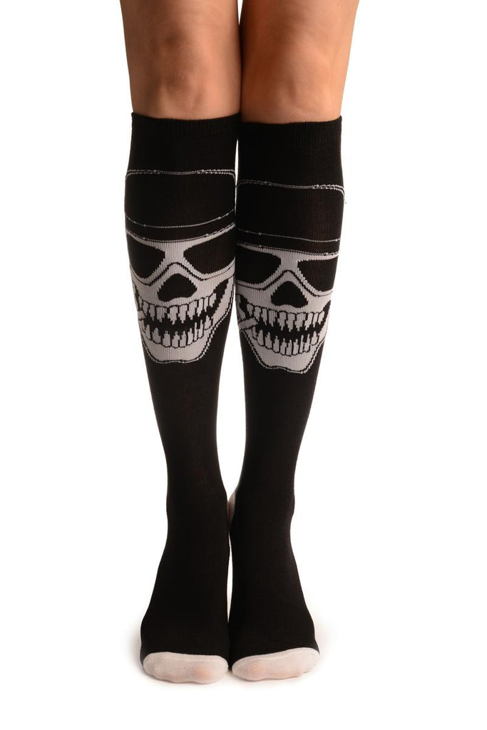 liss kiss Black With White Woven Smoking Skull (Halloween) - Socks