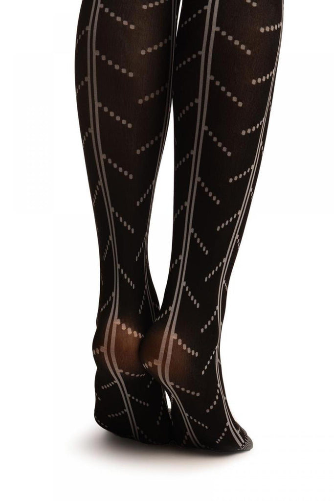 Liss Kiss Black With White Woven Tires Inprint Pattern Tights - Tights