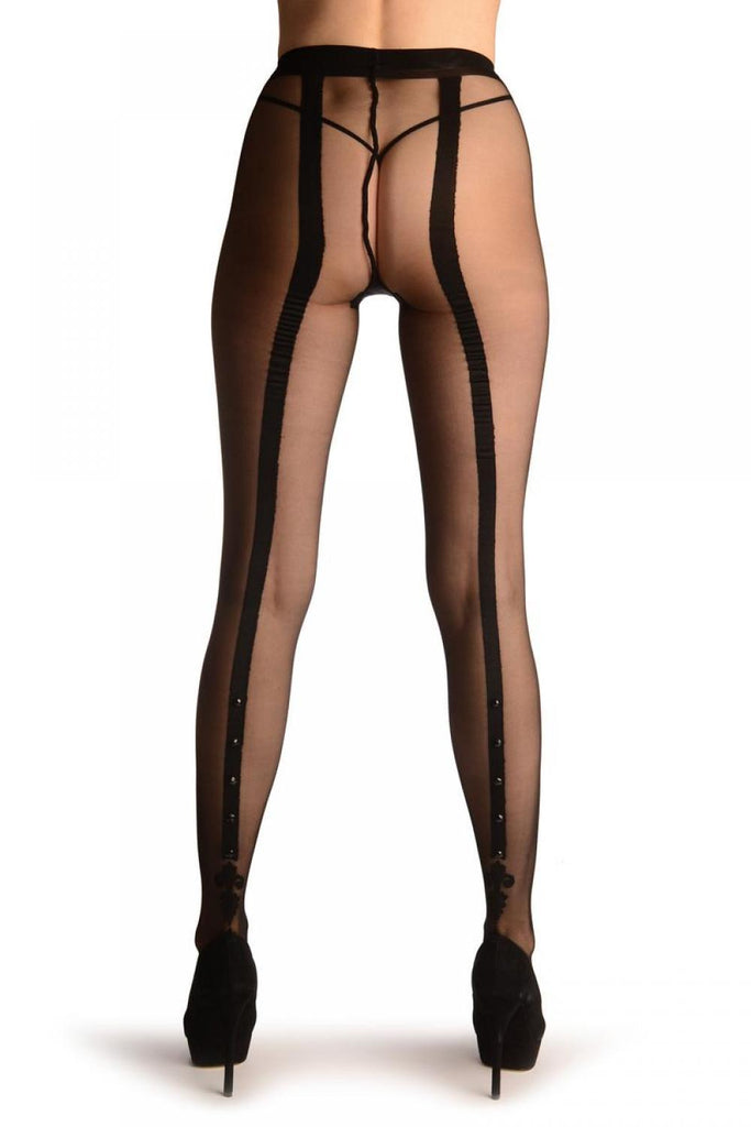 Liss Kiss Black With Wide Seam With Vintage Elements & Large Crystals - Tights