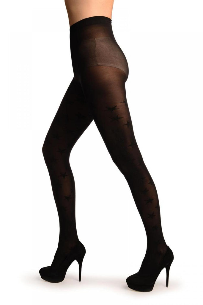 Liss Kiss Black With Woven Black Shiny Stars Tights - Tights