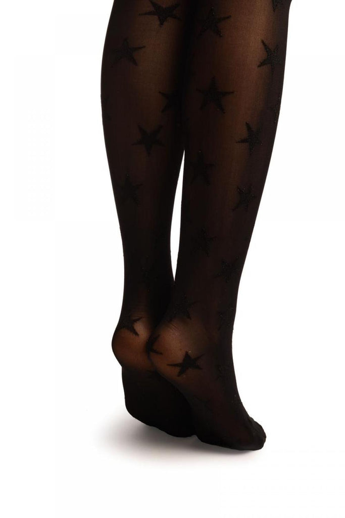 Liss Kiss Black With Woven Black Shiny Stars Tights - Tights