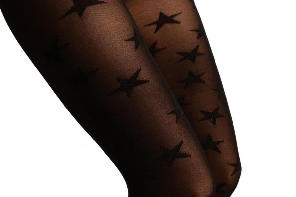 Liss Kiss Black With Woven Black Shiny Stars Tights - Tights