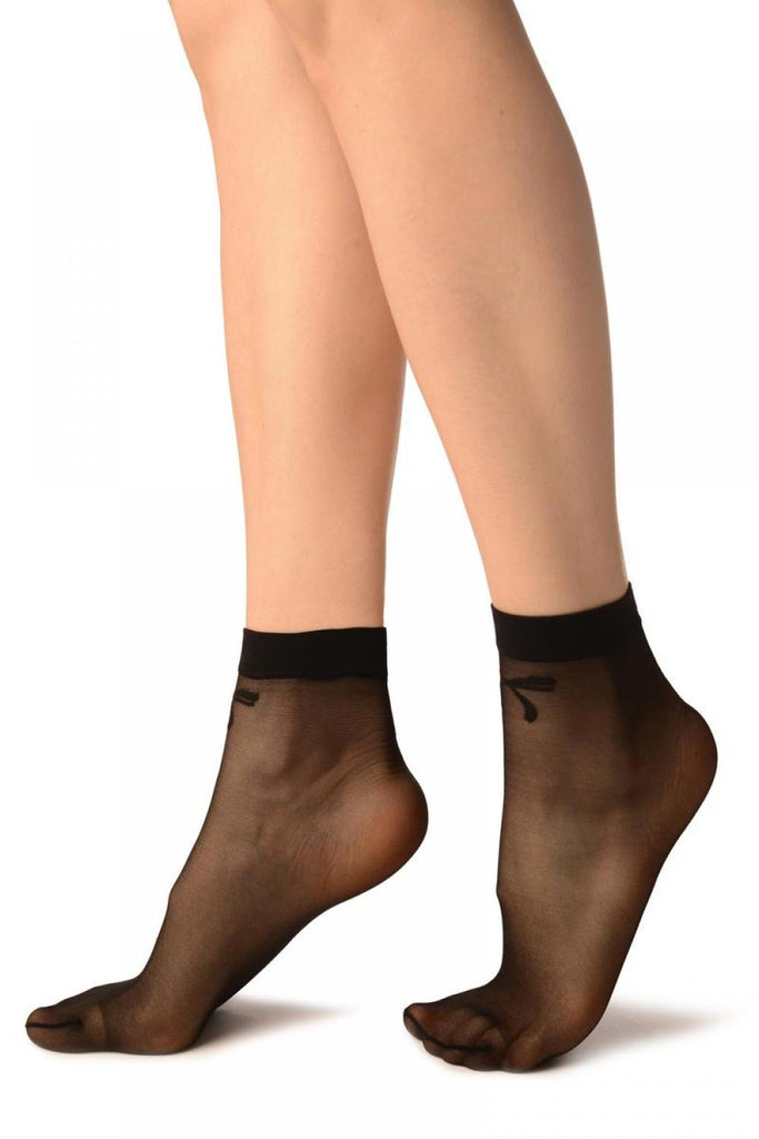 Liss Kiss Black With Woven Bow Ankle High Socks - Socks