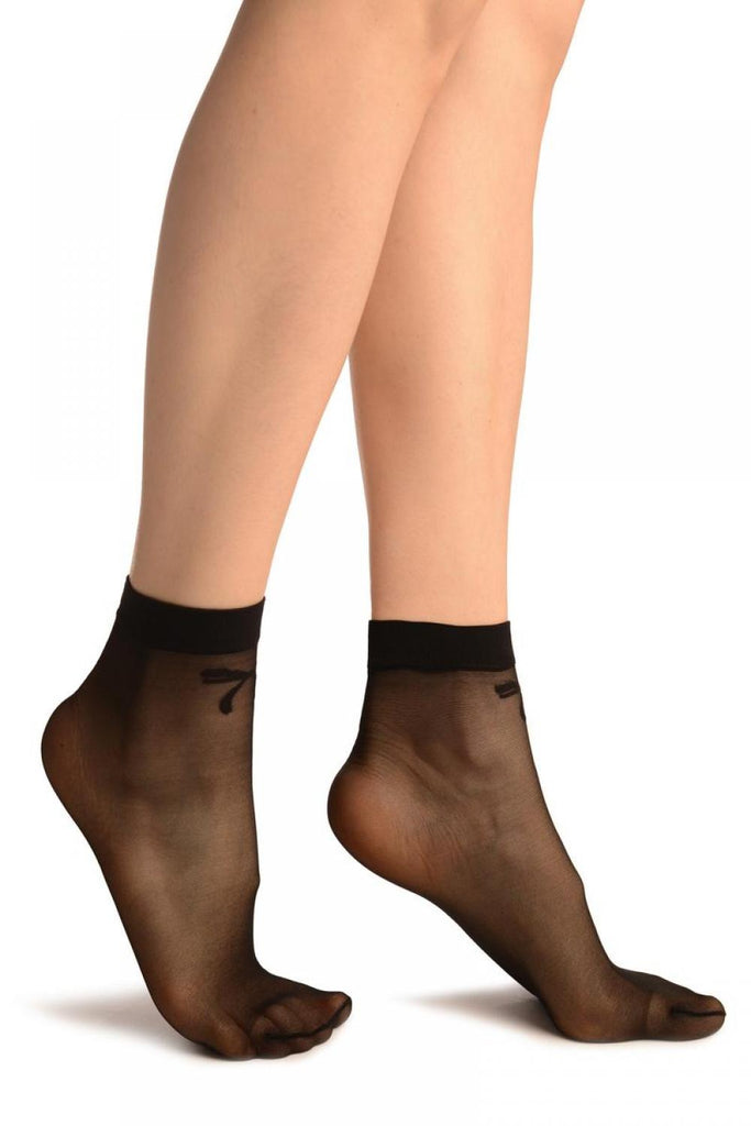 Liss Kiss Black With Woven Bow Ankle High Socks - Socks