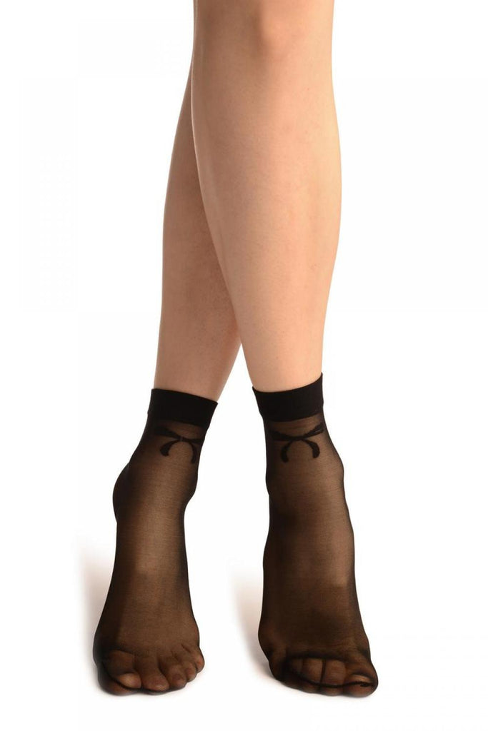 liss kiss Black With Woven Bow Ankle High Socks - Socks