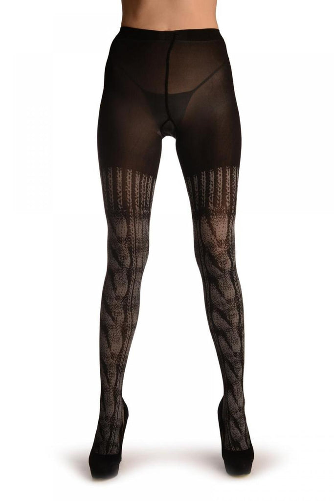 Liss Kiss Black With Woven Cable Knit Over The Knee - Tights