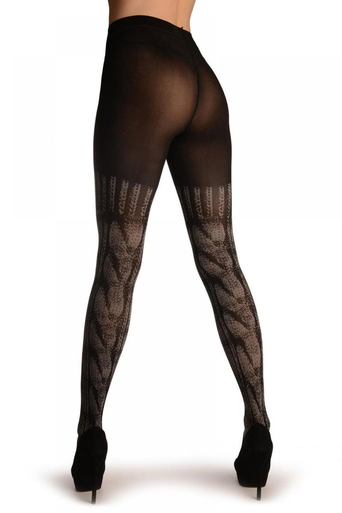 Liss Kiss Black With Woven Cable Knit Over The Knee - Tights