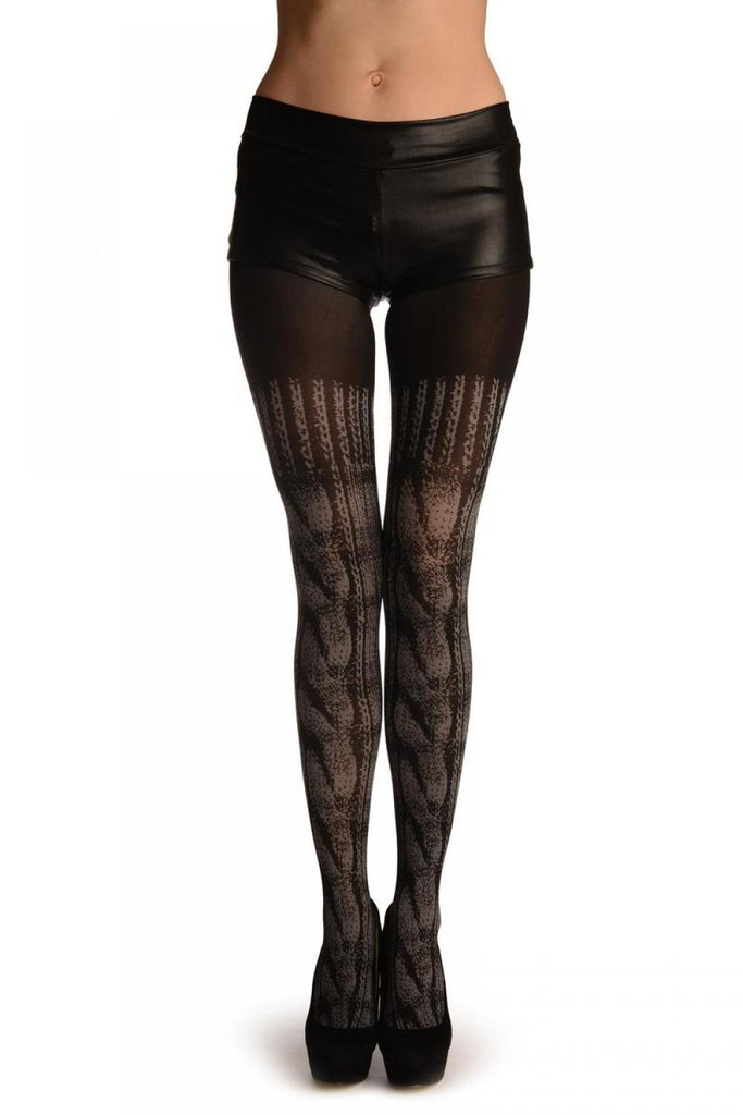 liss kiss Black With Woven Cable Knit Over The Knee - Tights