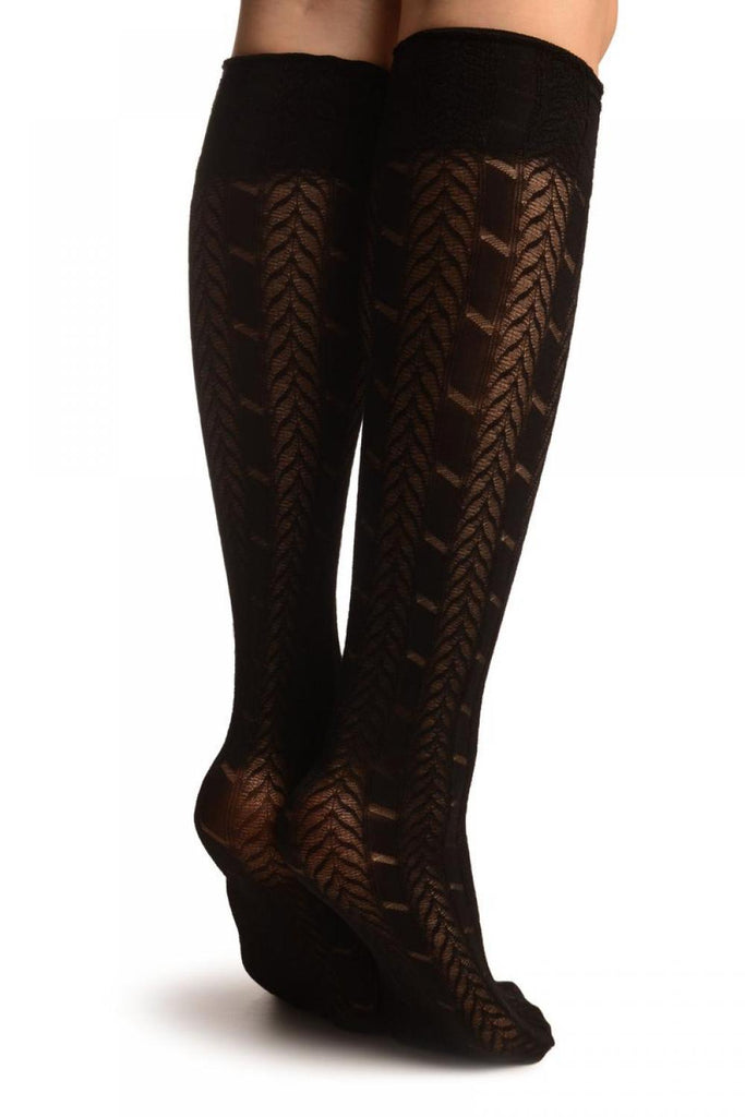 Liss Kiss Black With Woven Chevrons Socks Knee High - Socks