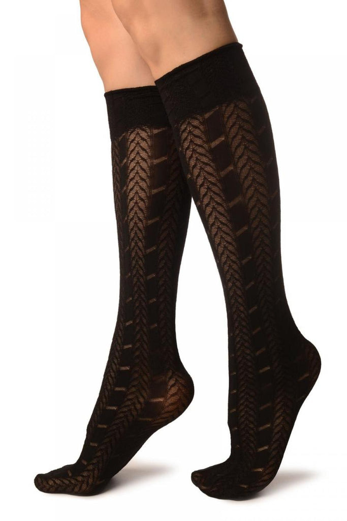 Liss Kiss Black With Woven Chevrons Socks Knee High - Socks