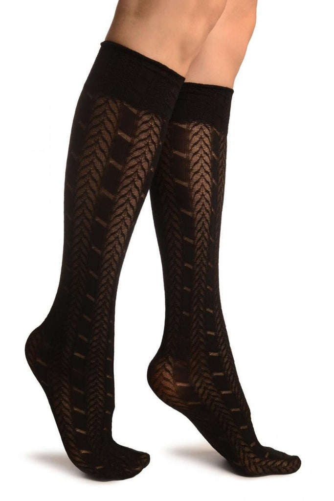Liss Kiss Black With Woven Chevrons Socks Knee High - Socks