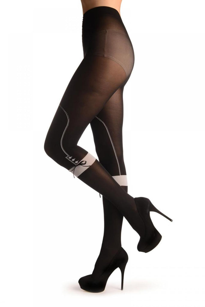 Liss Kiss Black With Woven Faux Capri & Satin Bow - Tights